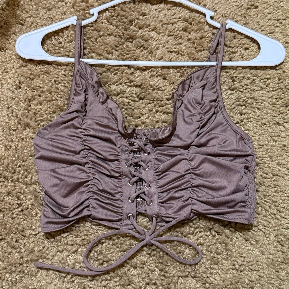 Ruched Lace-Up Crop Top